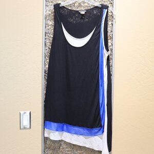 VENUS Black and Blue Asymmetrical Tank Top with Colorblock Layers